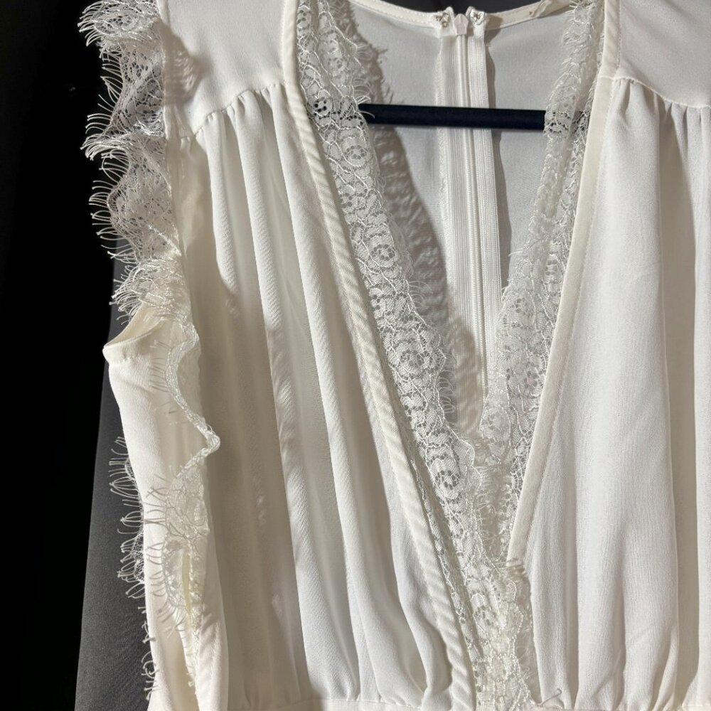 Altar’d State White Lace Trim Sleeveless Jumpsuit with Tie Waist - Picture 5 of 6